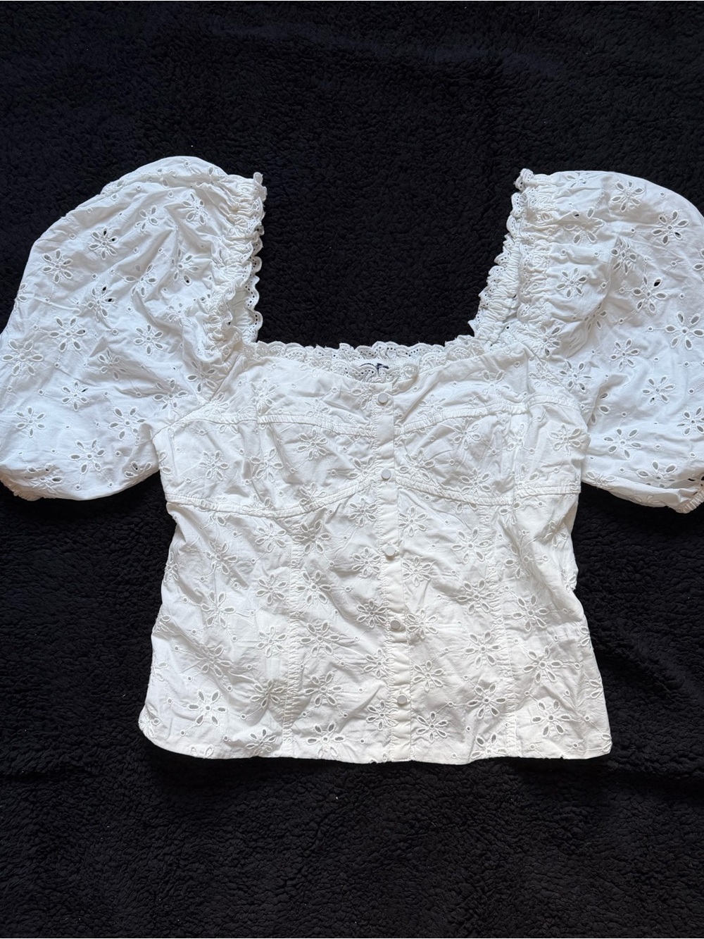 GAP White Eyelet Puff-Sleeve Square Neck Blouse